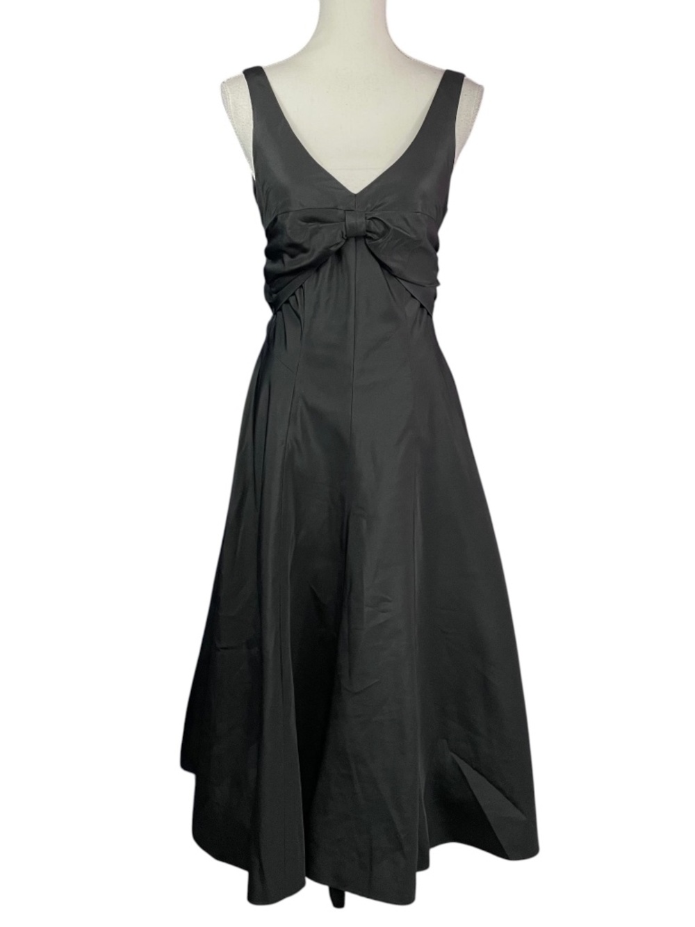 Cache Taffeta Dress 10 Y2K Vintage Black V-Neck A-Line Maxi Long Midi Bow Back